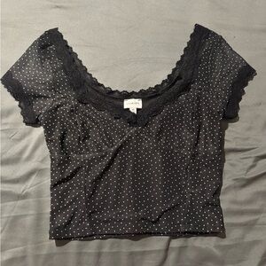 La Hearts Black Lace Polka Dot Crop Top